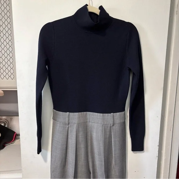 J Crew Collection Wool Mockneck Long Sleeve Trouser Jumpsuit Navy Gray Size 6 8 - Picture 4 of 13